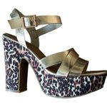 Bamboo Platform Sandals Leopard Print Chunky Heel Gold Straps Party Shoes Photo 0
