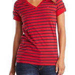 Nautica Women's Red and ble Striped Tee Photo 0