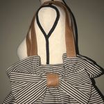 Boutique canvas striped paper bag style tote w/bow Brown Photo 3