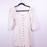 L*Space Marina Button Front Cotton Linen Quarter Sleeve Mini Dress White Small Photo 0