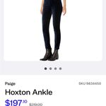 Paige  Hoxton ankle size 32 black crushed velvet jeans skinny excellent $197 Photo 1