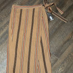 Worthington NEW  Brown Linen Striped Wrap Pencil Skirt Size 12  Side Tie Lined Photo 0