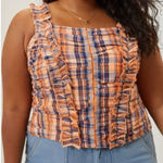 Anthropologie  Verb By Pallavi Singhee Ruffled Plaid Top Size XL Smocked Bohemian Photo 0