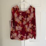 Lucky Brand Women’s Blouse Top S Red Floral Print Tie Boho Peasant Prairie Photo 4