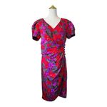 Vintage I.Magnin Pink Purple Red Green Floral Silk V Photo 1