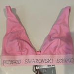 SKIMS x Swarovski Cotton Rib Plunge Crystal Bralette Bubble Gum Pink Small NEW Photo 2