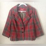 Live a Little LAL Plaid Swing Jacket Red Gray Green Button Wool-Blend Cropped XL Photo 0