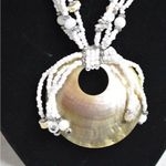 Source Unknown By The Sea Natural Abalone Shell White Bead Tropical Pendant Vintage Necklace Photo 1
