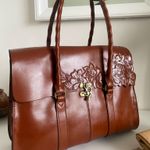 Patricia Nash NWT Patrica Nash Vienna Hand Cut Tooled Tan Leather Satchel Large Size Handbag  Photo 2