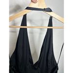 Free People  Dance Till Dawn Black Satin High Slit Plunge Halter Maxi Dress M NWT Photo 6