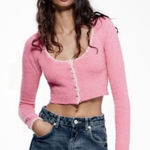 ZARA Pink Knit Cropped Button Front Cardigan Size Small Coquette Fairy Cottage Photo 0