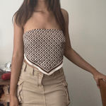 Garage  Brown Pattern Scarf Top Retro‎ Print Tie Back Tube Top Small Photo 0