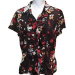 Emma James  Floral Black Multi Color Short Sleeve Ruffle Button-up Blouse Top  14 Photo 0