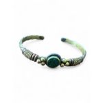 Rare Vintage American Indian Cuff Bracelet Green Stone Gold Tone Bronze Artisan Photo 4