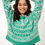 American Eagle   Green Fair Isle Snowdrift Sweater - Medium Photo 0