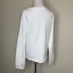 White Henley Shirt Full Gathered Sleeve Lettuce Hem Top Sz Medium Photo 1
