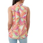 Trina Turk ‎ Verbenia Sleeveless Abstract-Print Ruffle Top Medium Pink Orange Photo 1