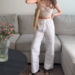Reformation  | Olina 100% Linen Straight-Leg Drawstring Pants in White Photo 3