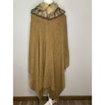 Faux Fur Trim Wrap One Size Poncho Cape Shawl 1 Size Brown Fringe Boho Size L Photo 3