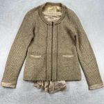 Angel of the North Knit Tweed Jacket Ruffle Hem Full Zip Beige Small Tan Photo 0