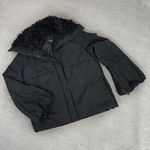 Vera Wang Simply Vera Puffer Jacket Faux Fur Collar Hood Black Medium Balloon Sleeve Photo 15