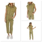 BOBBLES AND LACE WOMEN TAN DENIM JUMPSUIT SLEEVELESS WOMENâ LARGE SNAP POCKETS Photo 1