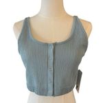 Yogalicious Teal Ribbed Button-Front Crop Top Photo 0