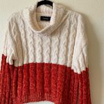 MINKPINK  cowl neck sweater color block cream and orange Photo 1