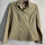 Womans New York & Co City Stretch Medium Tan Snap Front Long Sleeve Blouse Brown Photo 0