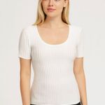 White House | Black Market Ribbed Knit Scoop Neck Top White Size XS Photo 0