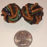 Vintage Round Seed Bead Neutral Tone Beaded Clip On Earrings Photo 1