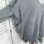 ZARA Ruffle Trim Sides V Neck Sweater Grey Medium Dolman Sleeve Photo 7