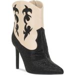 INC Cowboy‎ Boots Size 9.5 Black Cream Embellished Western High Heel Booties Photo 0