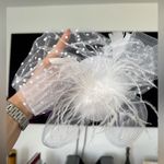 Elegant White Fascinator and Gloves Set Photo 4