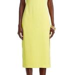 Elegant Yellow Satin Halter Midi Dress with flower detailing Size 6 Photo 0