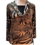 Isabella Rodriguez Tan Brown & Black Animal Print 3/4 Sleeve Ruched Sides Blouse Photo 2