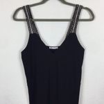 ZARA  Black Midi Dress Small Ribbed Knit Jersey Crochet Strap Vacation Photo 2