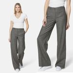Madeleine Wide Pinstripe Herringbone Trousers Grey Gray Size 8P Photo 2