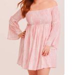 Torrid  Pink Tie Dye Off Shoulder Smocked Challis ‎ Bell Sleeve Dress Size 1X Photo 2