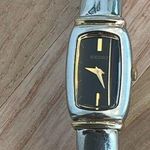 Seiko Ladies Watch Vintage Two Tone Bracelet Black Dial Curve Crystal Gold Hands Photo 0