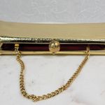 VINTAGE Lame Clutch 9.5" Gold Chain Metal Clasp Retro Evening Handbag Purse Photo 3
