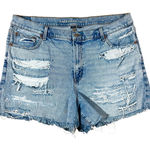 American Eagle Relaxed Denim Shorts Size 18 Ripped Distressed Frayed Hem Blue Photo 0