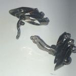 Vintage Dark Gray Black Metal CZ Rhinestone Clip On Earrings Photo 4