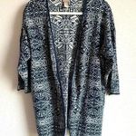 Chico's Women’s Navy White Patterned Open Batwing Sleeve Cardigan Sweater Size M Photo 0
