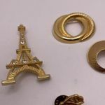 Lot Of 4 Women’s Gold Tone Brooch Pins Metal Eiffel Tower, Rose Photo 3