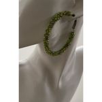 Vintage round Bead Hoop green Beaded Mini Chunk Earrings Women’s Sz 5.5” Western Photo 3