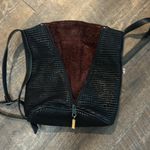 Sondra Roberts  Bucket Zip Purse Red Suede Snake Skin Pattern Button Closure‎ Photo 4