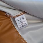 STAUD  SOPHIE FAUX LEATHER PUFF SLEEVE  PEPLUM ORANGE CAMEL BLOUSE MEDIUM Photo 11