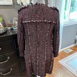 ZARA Basic Tweed Longline Coat Jacket XS Black Red Fringe Bouclé Photo 8