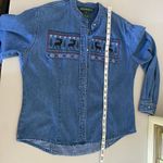 Vintage Bushwacker Denim Holiday Xmas Reindeer Embroidered Jean Shirt Top Medium Blue Photo 4